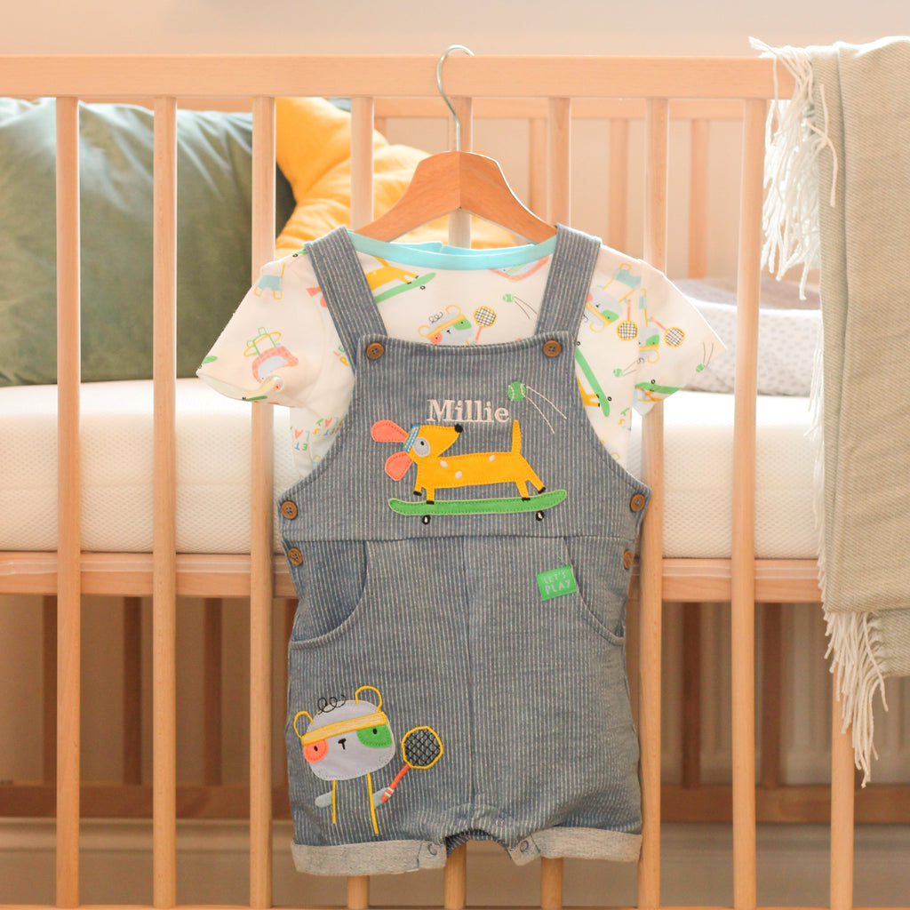 Personalised Dog Dungarees For Baby Newborn Gift
