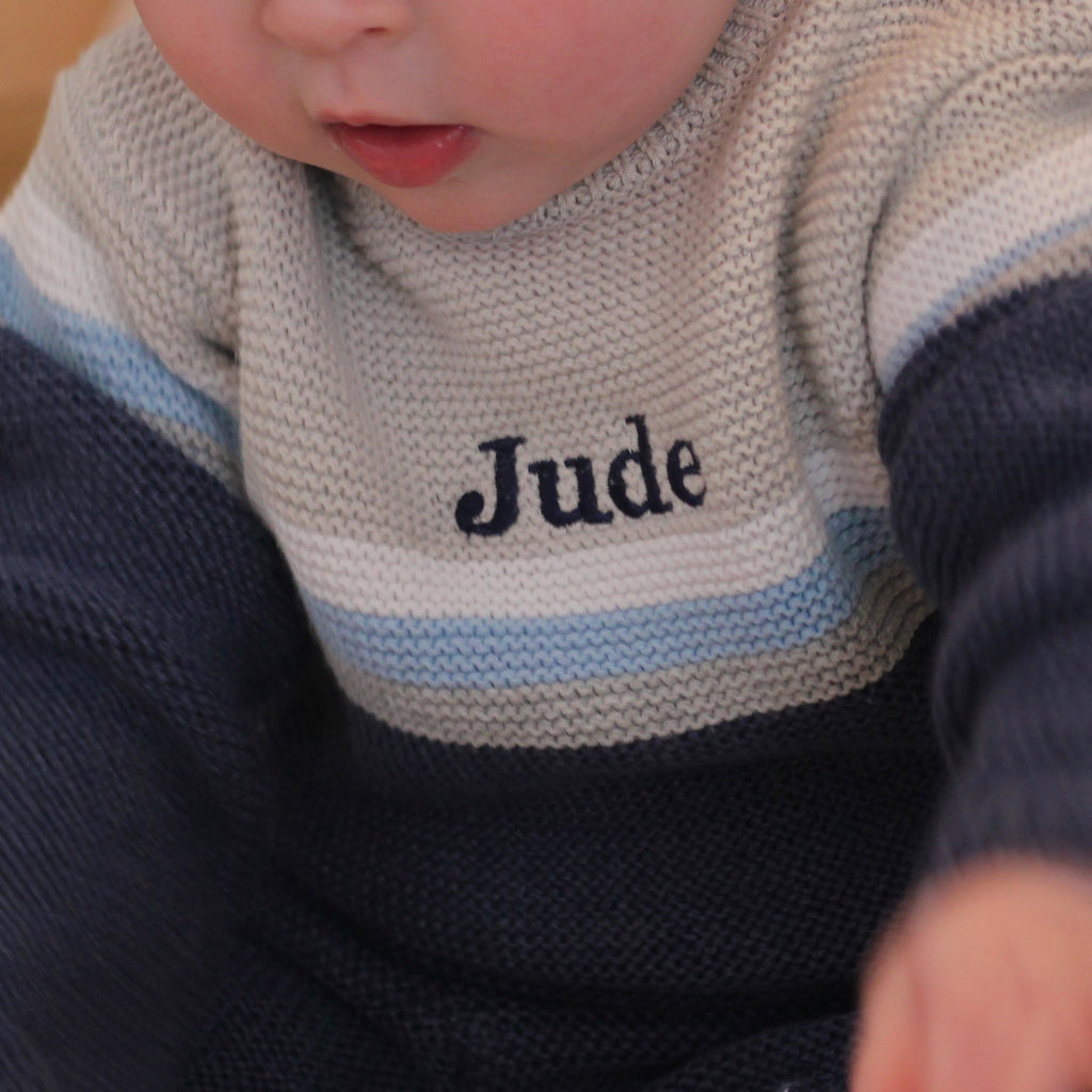 Personalised Blue Knitted Two Piece Baby Clothes