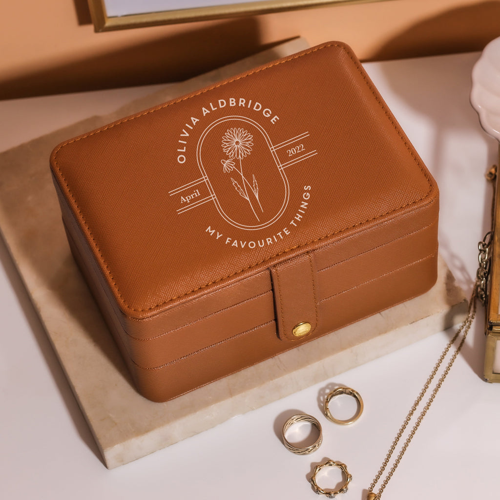 Personalised Birth Flower Jewellery Box Birthday Present For Her Travel Accessories Gift For The Home