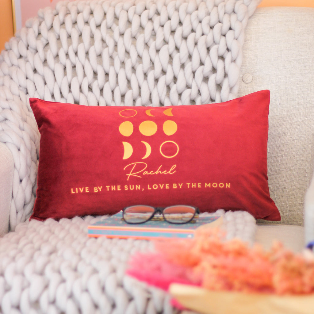 Personalised Moon Phases Velvet Cushion Gift For Her