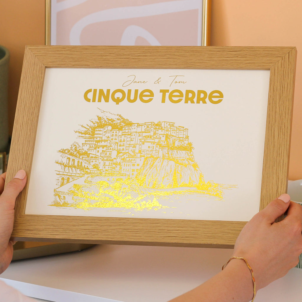 Personalised Cinque Terre Foiled Print Gift For Couples