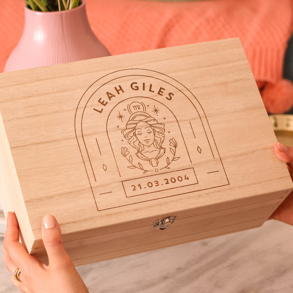 Personalised Star Sign Keepsake Storage Box Gift