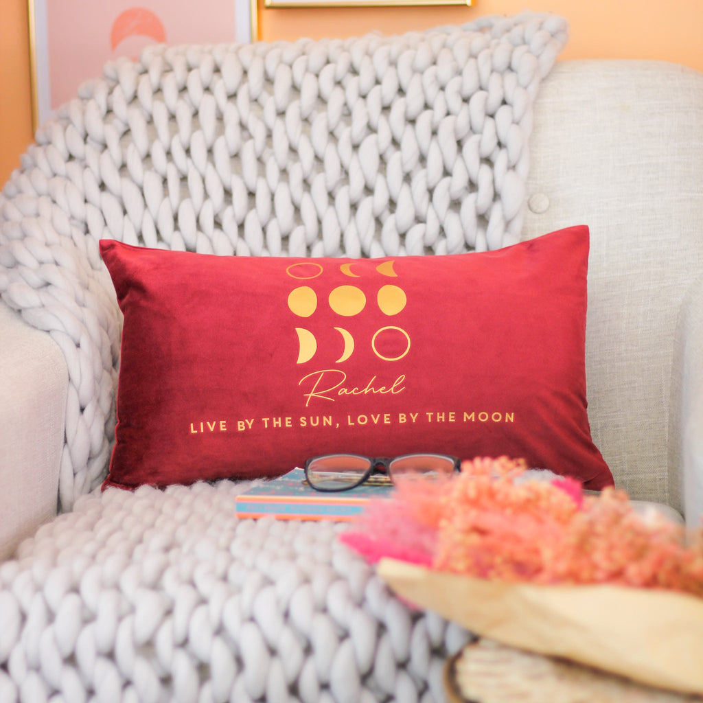 Personalised Moon Phases Velvet Cushion Gift For Her