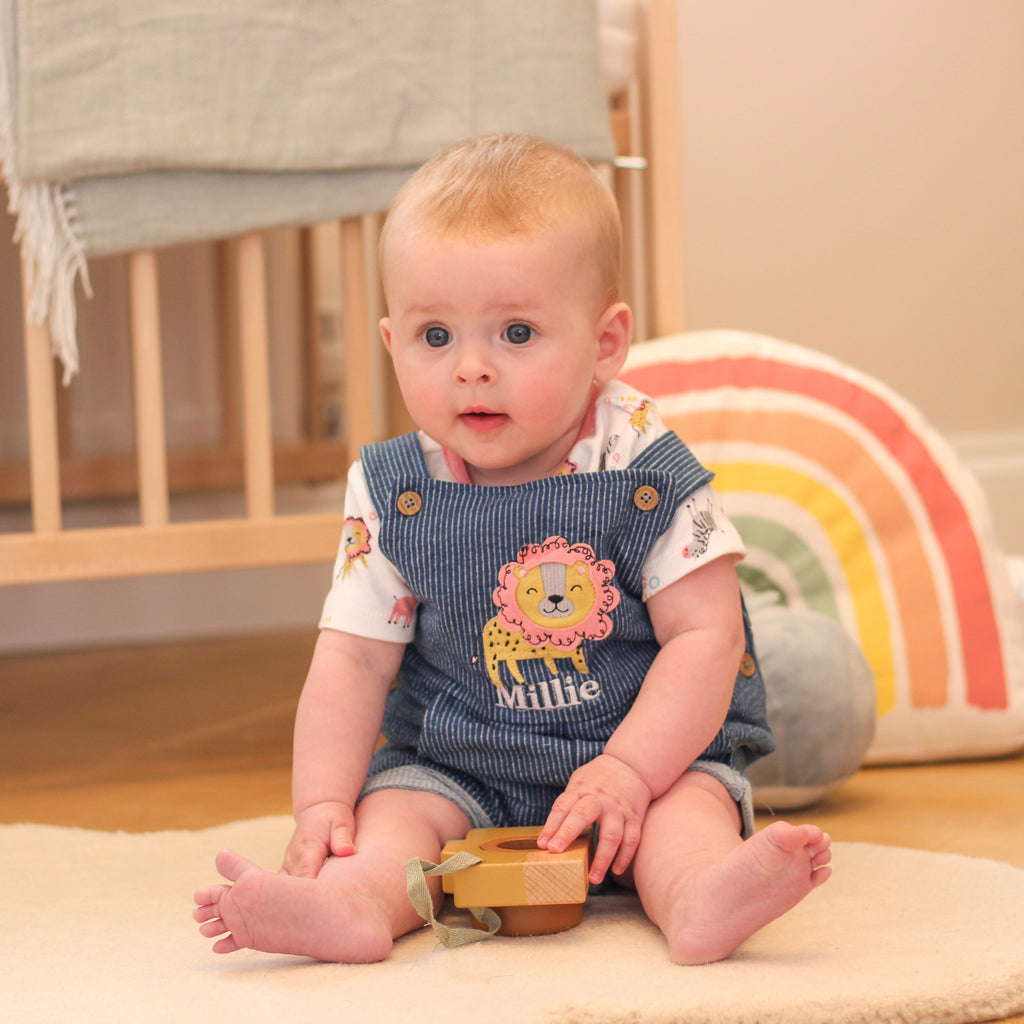 Personalised Baby Lion Dungarees Set For Girl