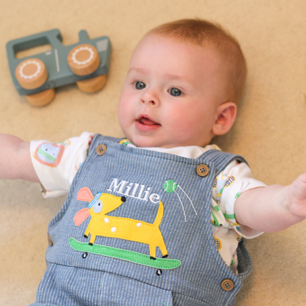 Personalised Dog Dungarees For Baby Newborn Gift