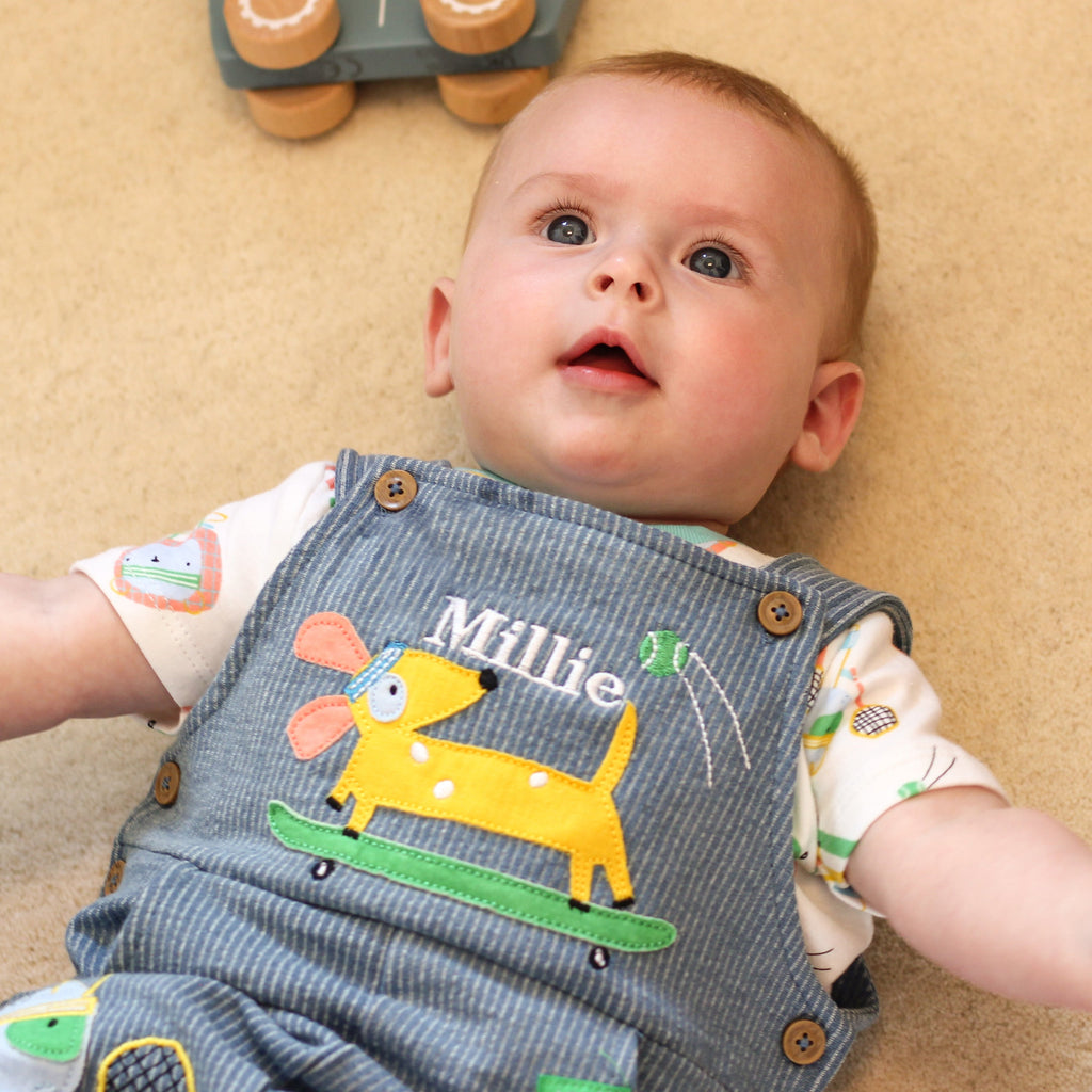 Personalised Dog Dungarees For Baby Newborn Gift