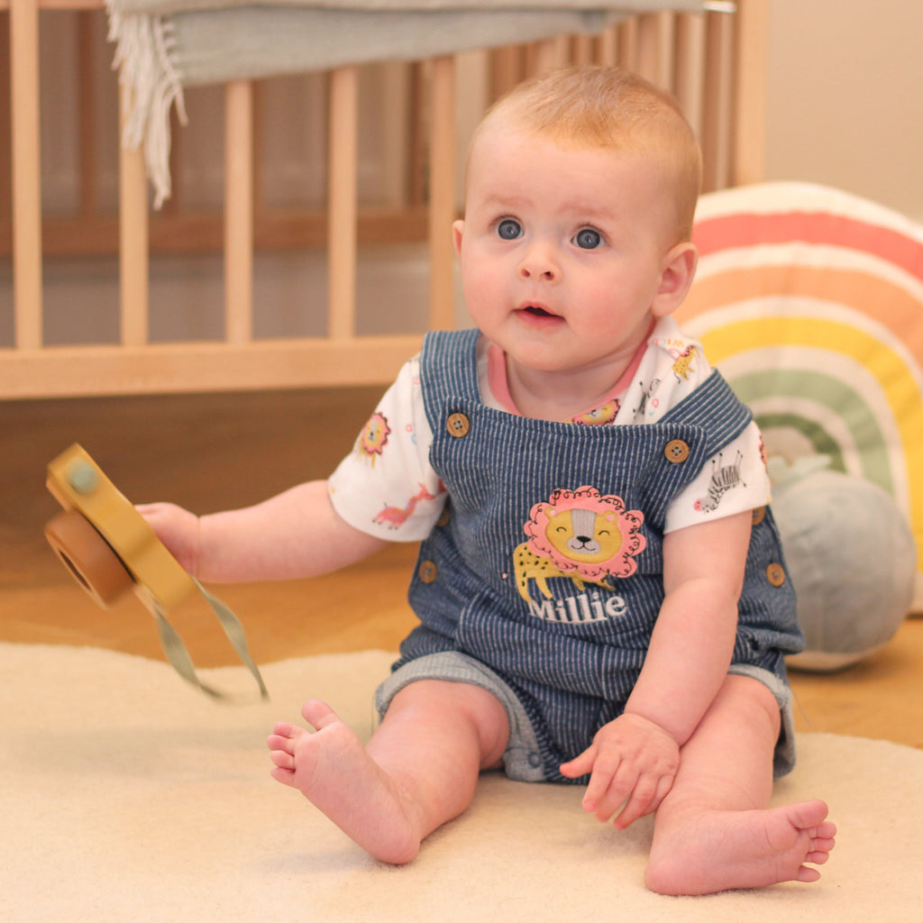 Personalised Baby Lion Dungarees Set For Girl