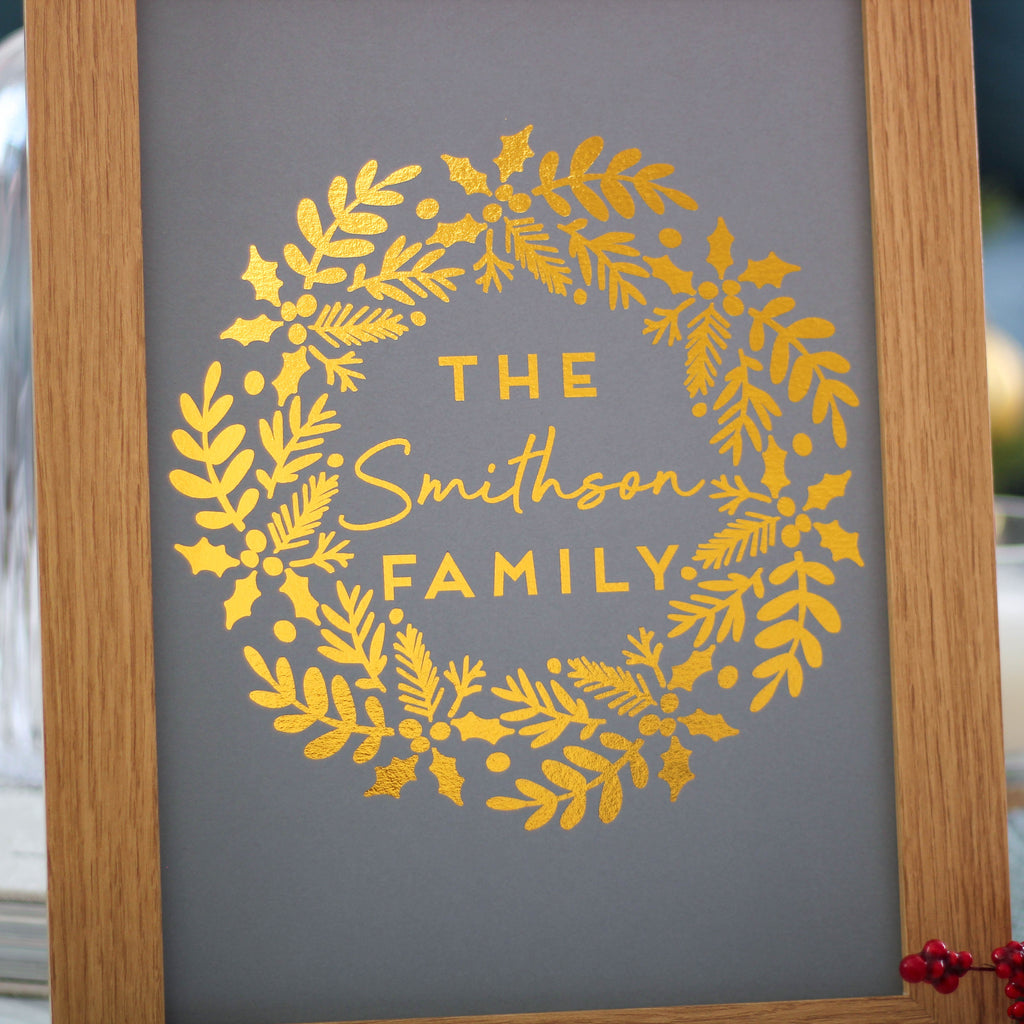 Personalised Family Christmas Wreath Foil Print