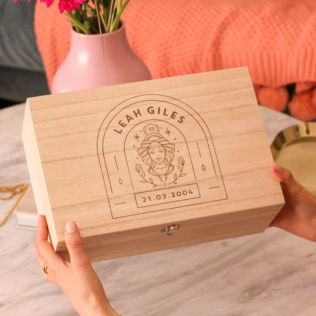 Personalised Star Sign Keepsake Storage Box Gift