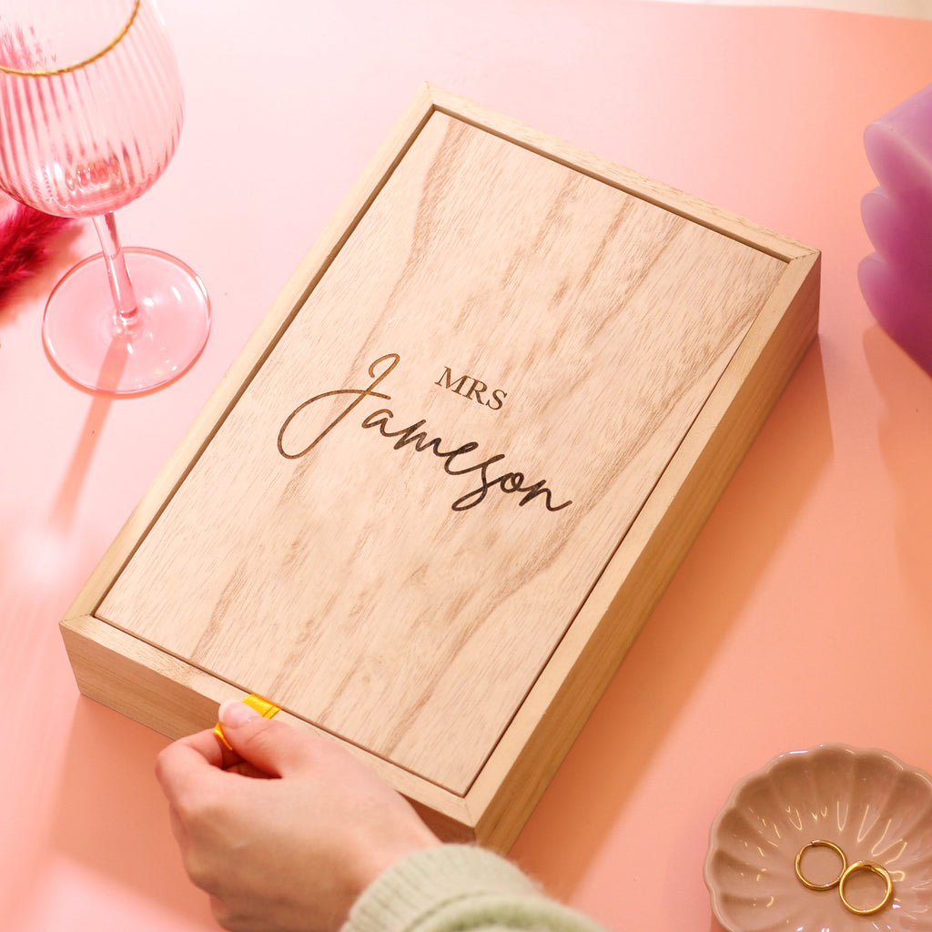 Personalised Mrs Wooden Jewellery Box With Mirror