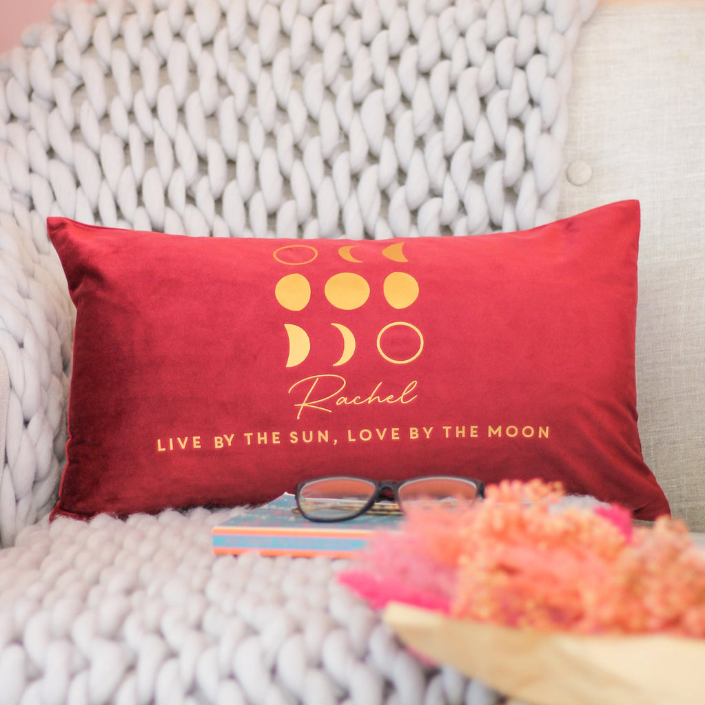 Personalised Moon Phases Velvet Cushion Gift For Her